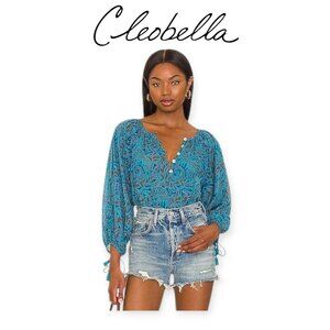 Revolve Cleobella Jayda Zuri Blue Tan Paisley Organic Cotton Blouse M NWT